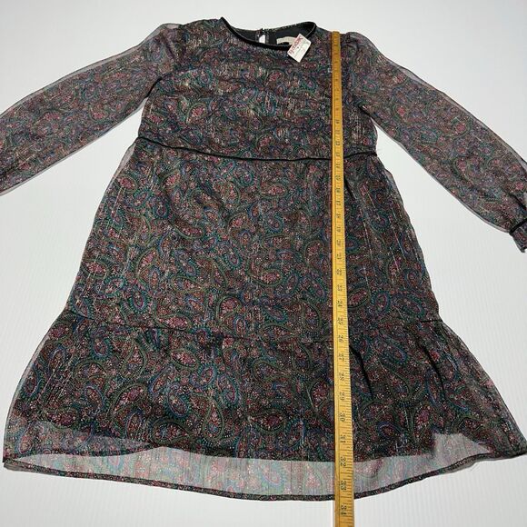 LOFT Dress Size XXS P Petite Long Sleeve Paisley Sheer Sleeve Chiffon Boho NWT - Picture 12 of 12